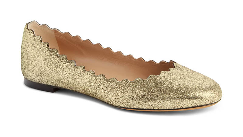 Chloe Lauren Scalloped Ballet Flat in Deep Gold $515