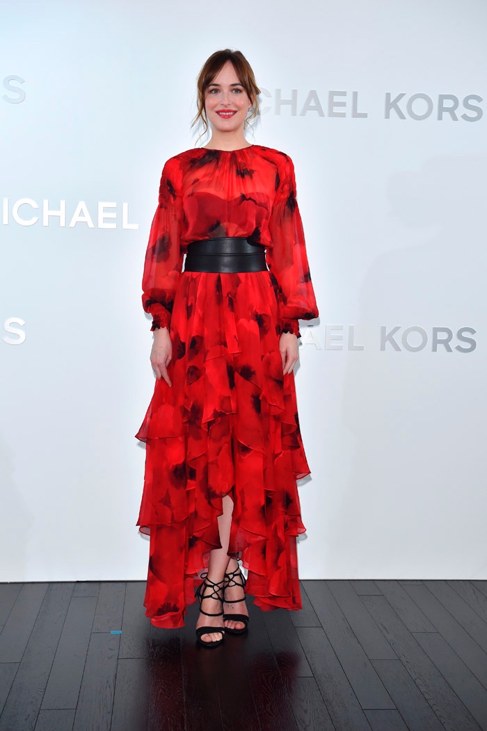 Dakota Johnson Blooms in Red at Michael Kors Tokyo Event