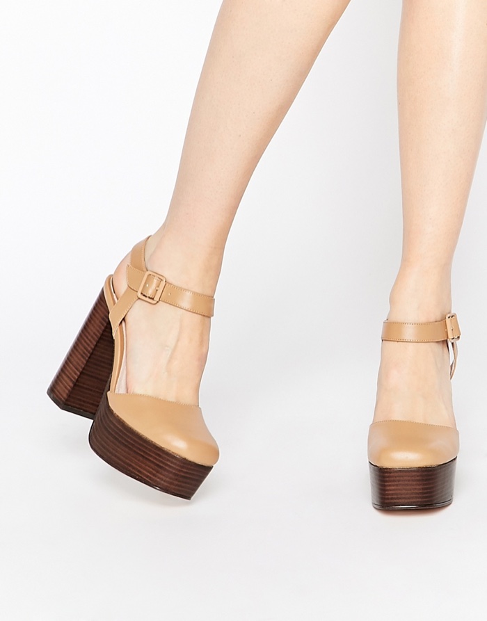 Faith 70s Platform Shoes in Camel