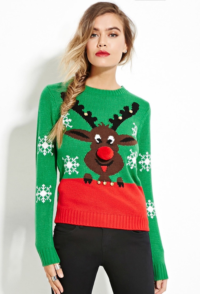 Forever 21 Reindeer Sweater in Green