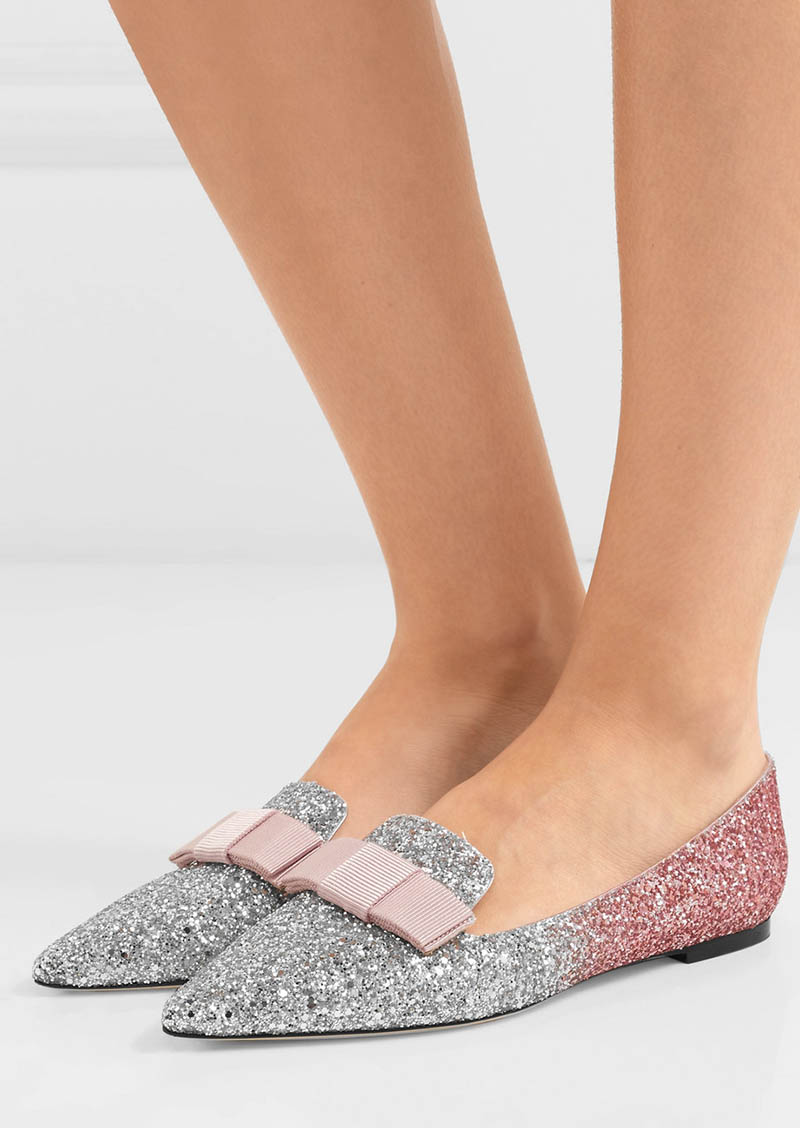 silver sparkly flat shoes