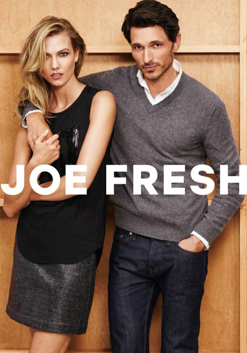 Karlie Kloss poses alongside Andrés Velencoso for Joe Fresh holiday 2015 campaign