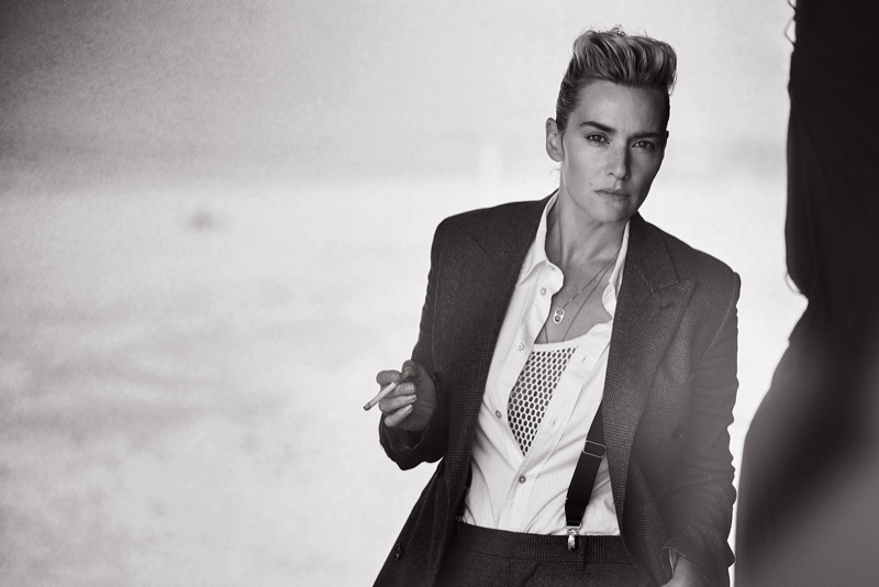 Kate Winslet wears menswear inspired looks photographed by Peter Lindbergh