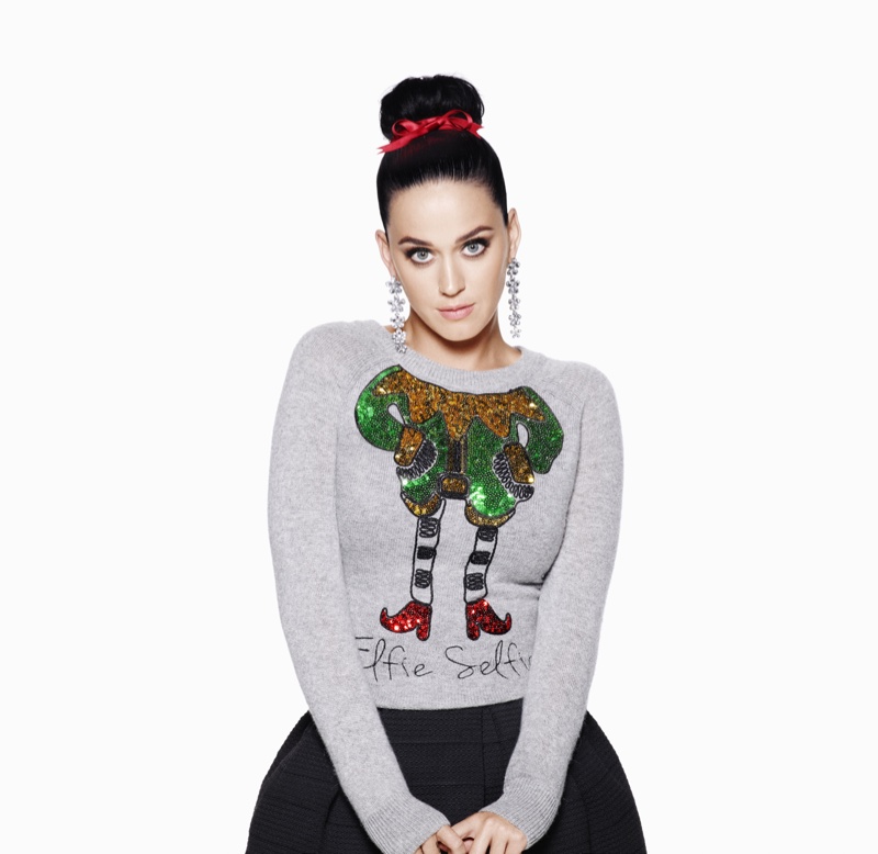 Katy Perry wears a festive holiday sweater from H&M