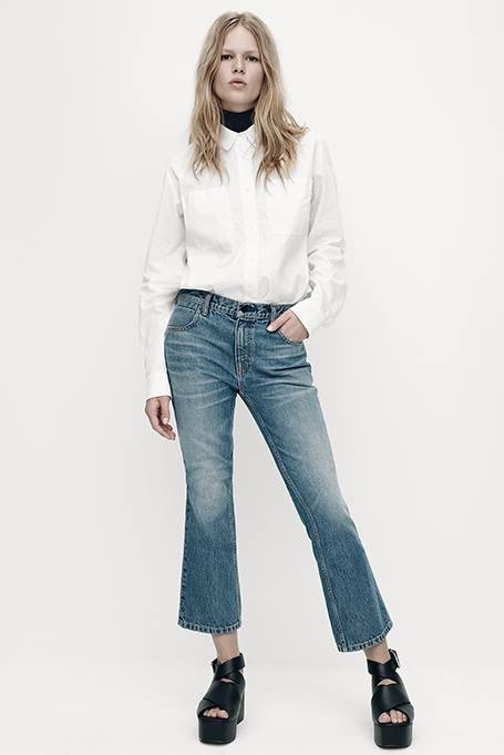 Alexander Wang Trap Boot-Cut Cropped Jean in Light Indigo Aged