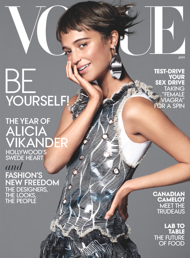 The January 2016 issue of Vogue features Alicia Vikander on the cover, and hits newsstands on December 22. Photo: David Sims/Vogue