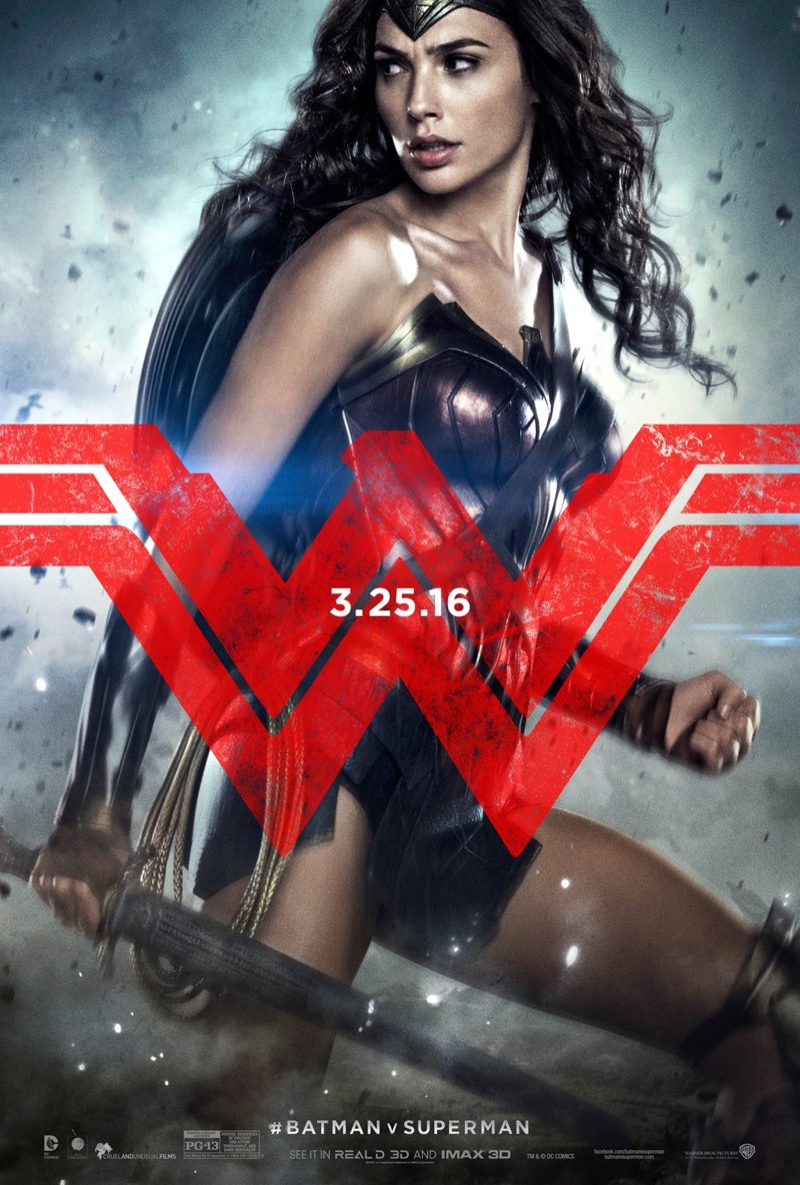 Gal Gadot as Wonder Woman on Batman v Superman poster