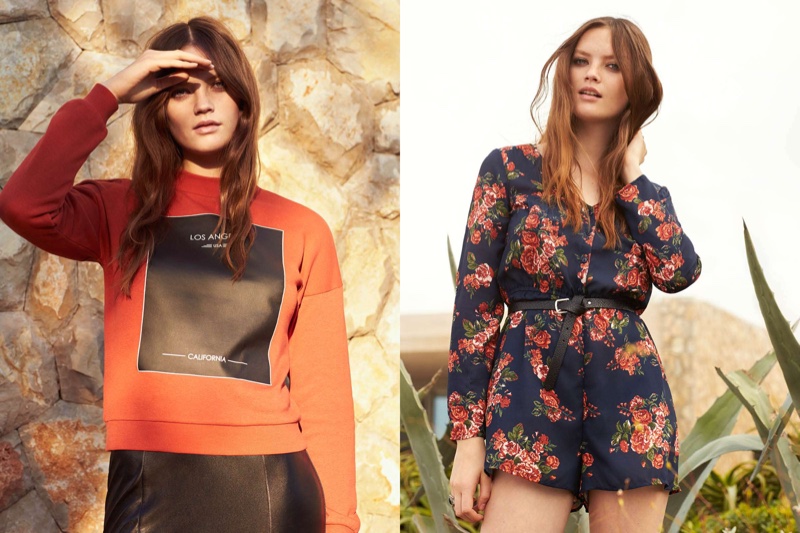 (L) H&M Sweatshirt with Printed Design and Skirt with Fringe (R) H&M V-Neck Floral Print Romper