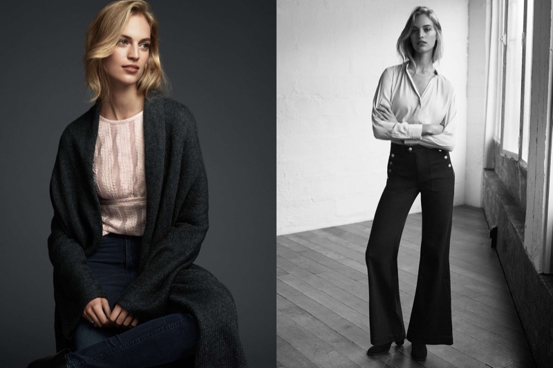 (Left) H&M Long Cardigan, H&M Lace Top, H&M Slim-fit Pants with High Waist (Right) H&M V-Neck Dress, H&M Flared High Jeans, H&M Suede Ankle Boots