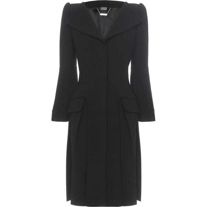 Alexander McQueen Pleated Open Neck Coat