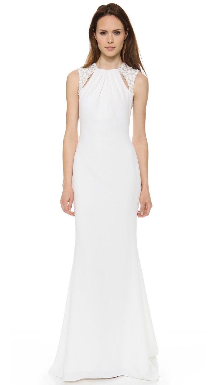 Badgley Mischka White Gown with Keyhole Back