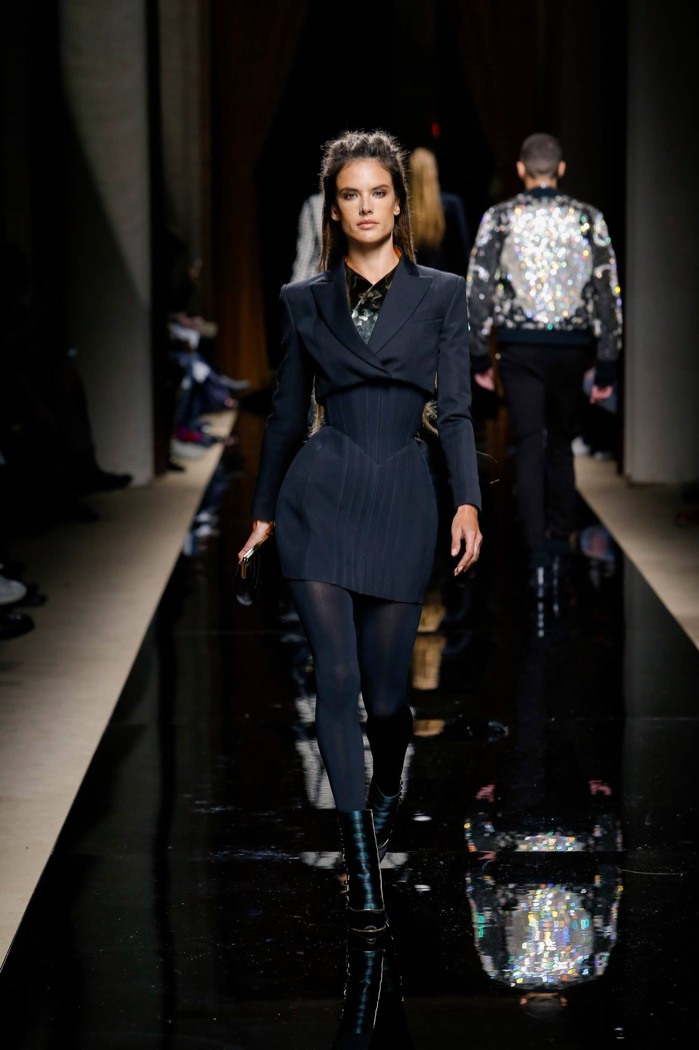 Alessandra Ambrosio walks the runway at Balmain's fall 2016 menswear show
