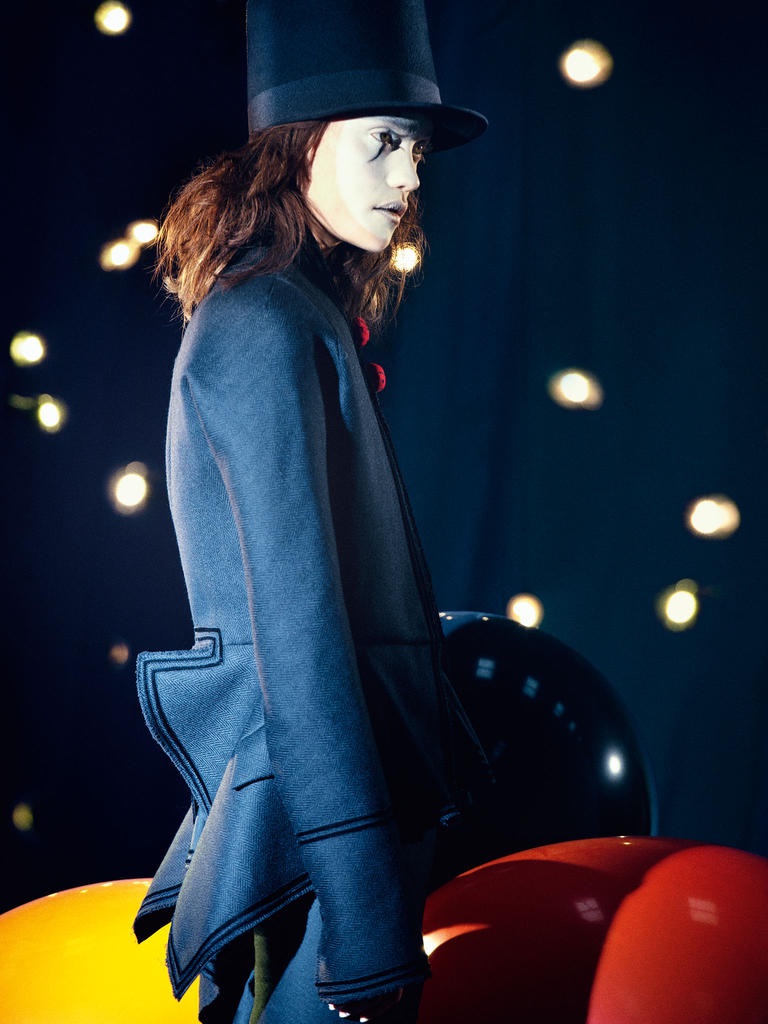 HATS OFF: Model wears Victorian inspired jacket from Givenchy by Riccardo Tisci and top hat design