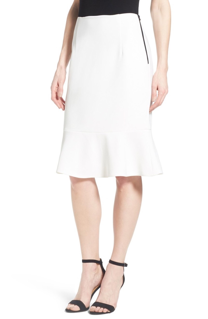Ellen Tracy Flounce Pencil Skirt in White
