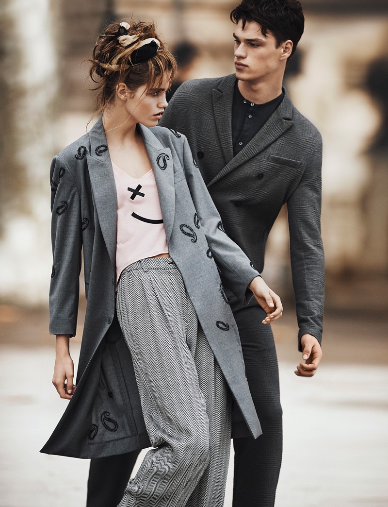 Models wear long coats in Emporio Armani's spring-summer 2016 campaign