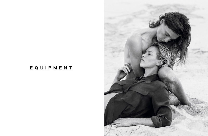 Daria Werbowy & Kate Moss pose on the beach for Equipment's spring 2016 campaign