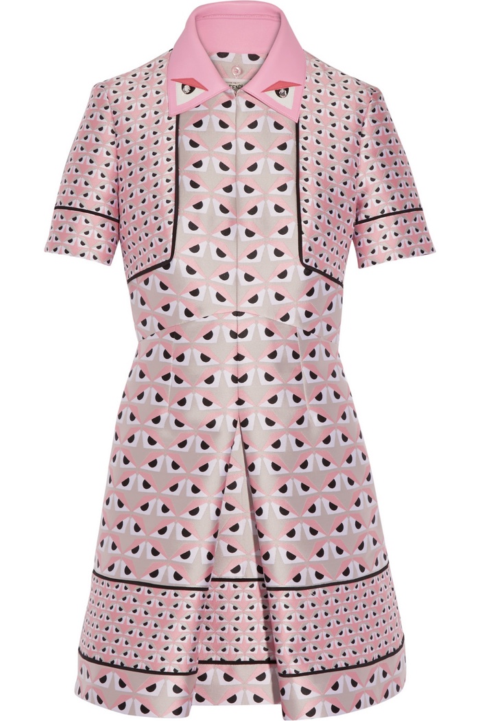 Fendi Leather Trimmed Jacquard Mini Dress