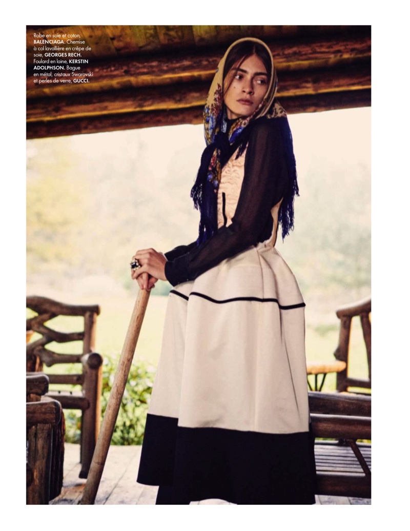 FARM GIRL: Marine models a white Balenciaga dress