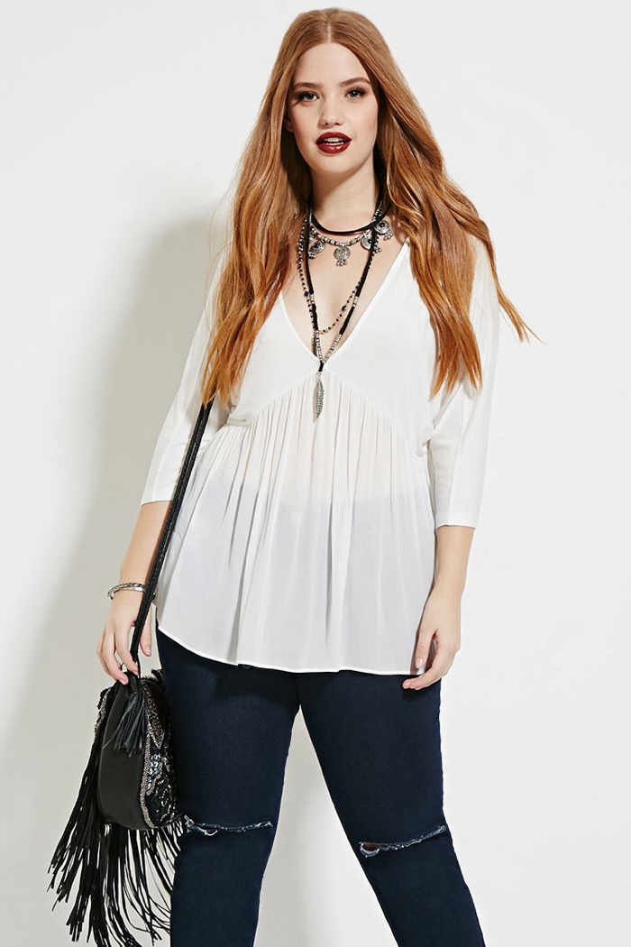 Forever 21 Plus Chiffon Paneled Top in White