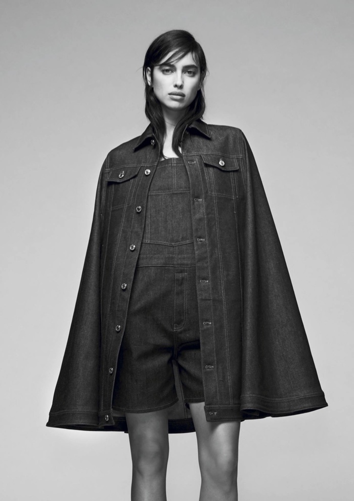 DENIM GIRL: Irina Shayk poses in an all denim look from Givenchy's pre-fall 2016 collection