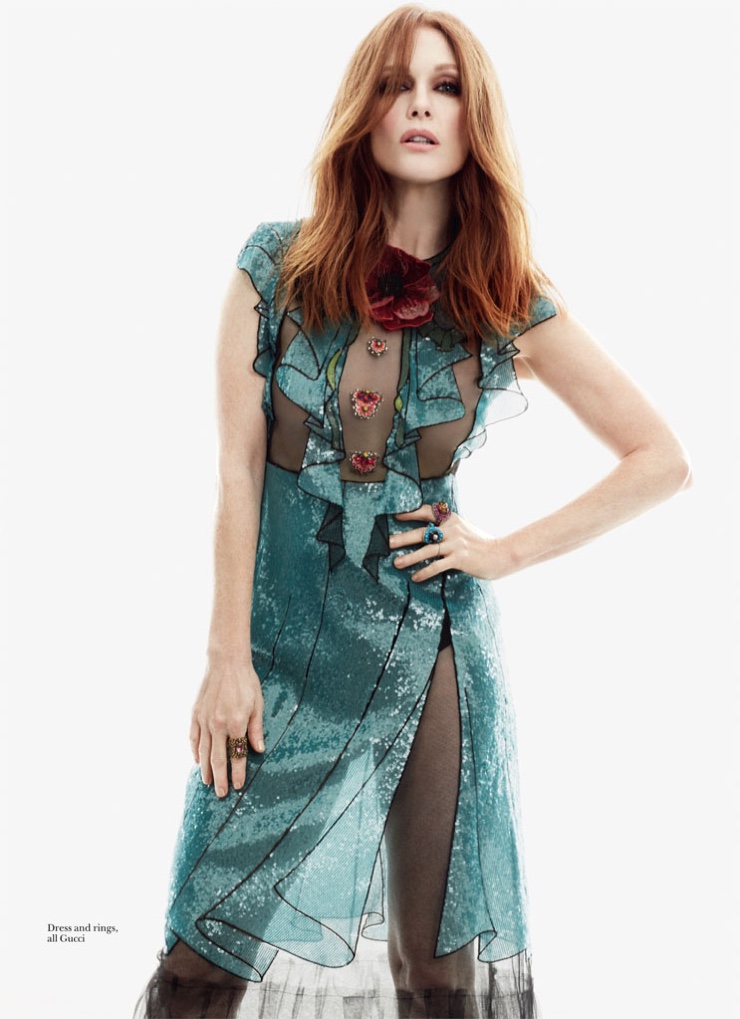 Julianne Moore wears a teal dress from Gucci