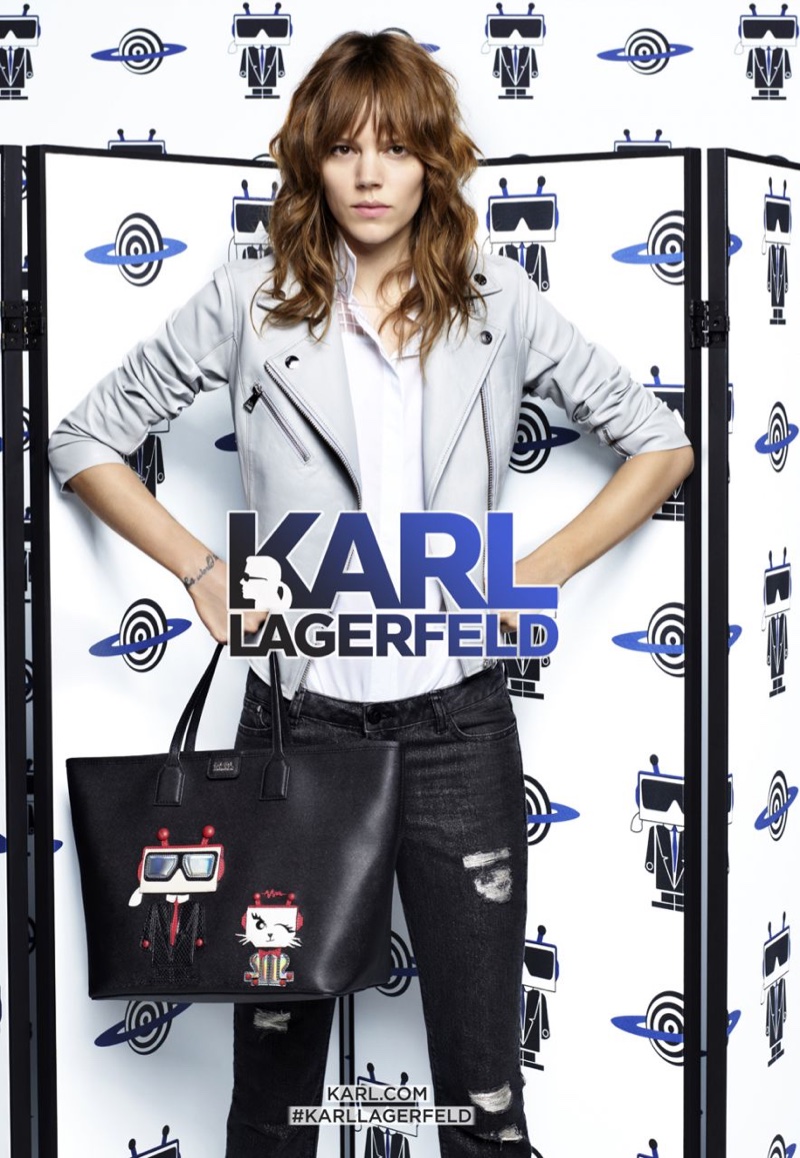 Freja Beha Erichsen wears moto jacket from Karl Lagerfeld's spring 2016 collection