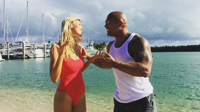 Kelly Rohrbach with The Rock aka Dwayne Johnson in Baywatch casting announcement