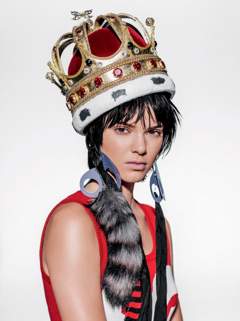 HEAVY IS THE CROWN: Kendall looks like royalty with a blinged out crown and fur embellishment