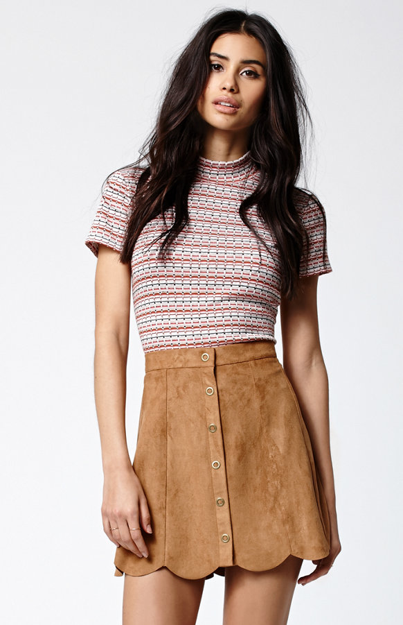 Kendall + Kylie for PacSun Faux Suede Scallop Hem Skirt