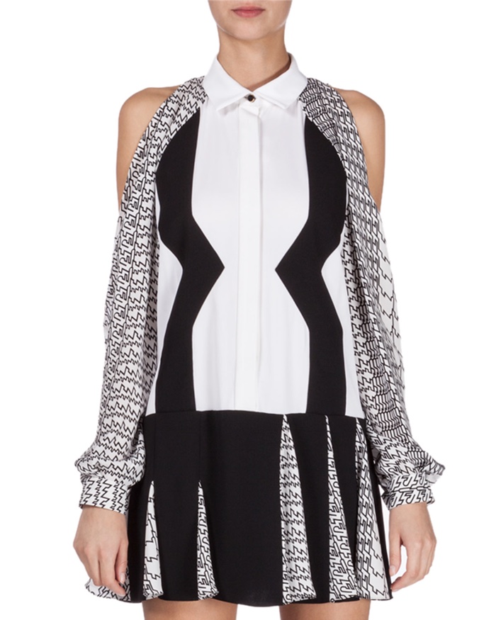 Kenzo Black & White Printed Cold Shoulder Mini Dress