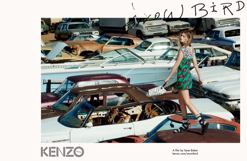 The Australian model poses for Sean Baker in Kenzo's spring 2016 advertisements