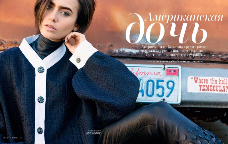 Lily Collins stars in Vogue Russia's January issue