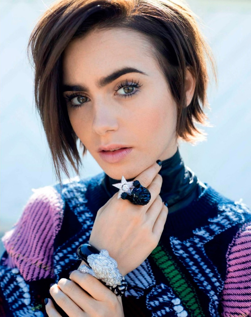 Lily Collins shows off her short hairstyle in this image