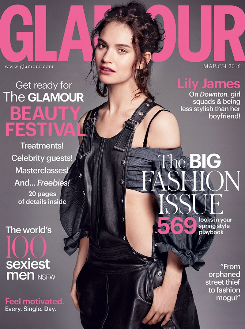 Lily James on Glamour UK March 2016 cover