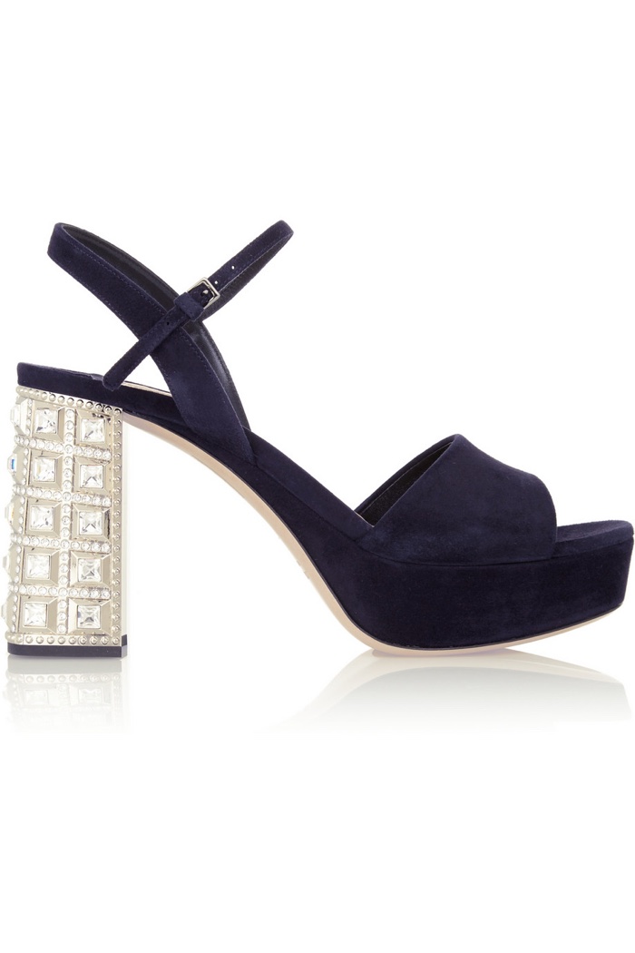 Miu Miu Crystal Embellished Suede Platforms