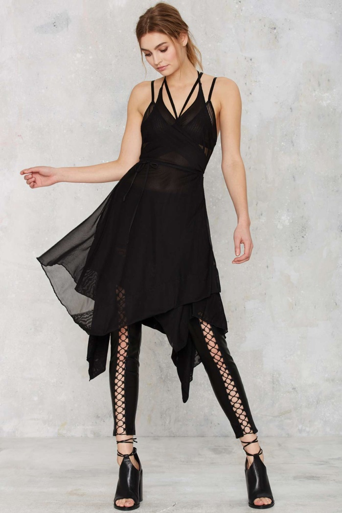 Nasty Gal Black Sheer Wrap Dress $68