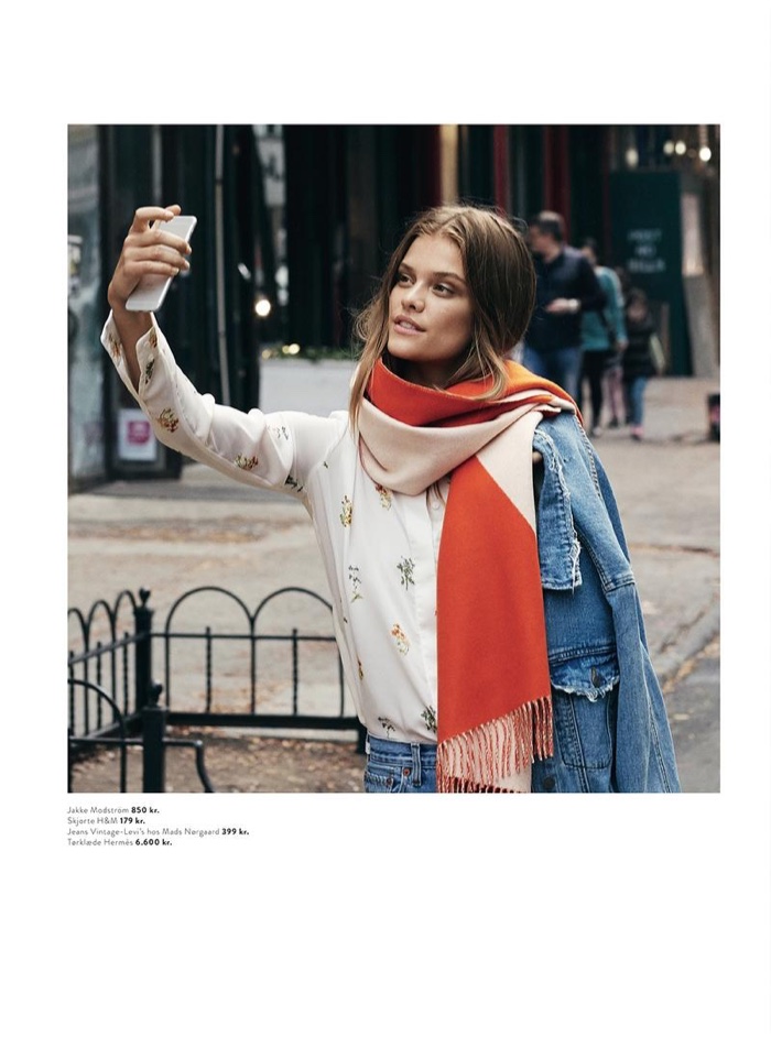 SELFIE TIME: Nina takes a selfie in a denim jacket look