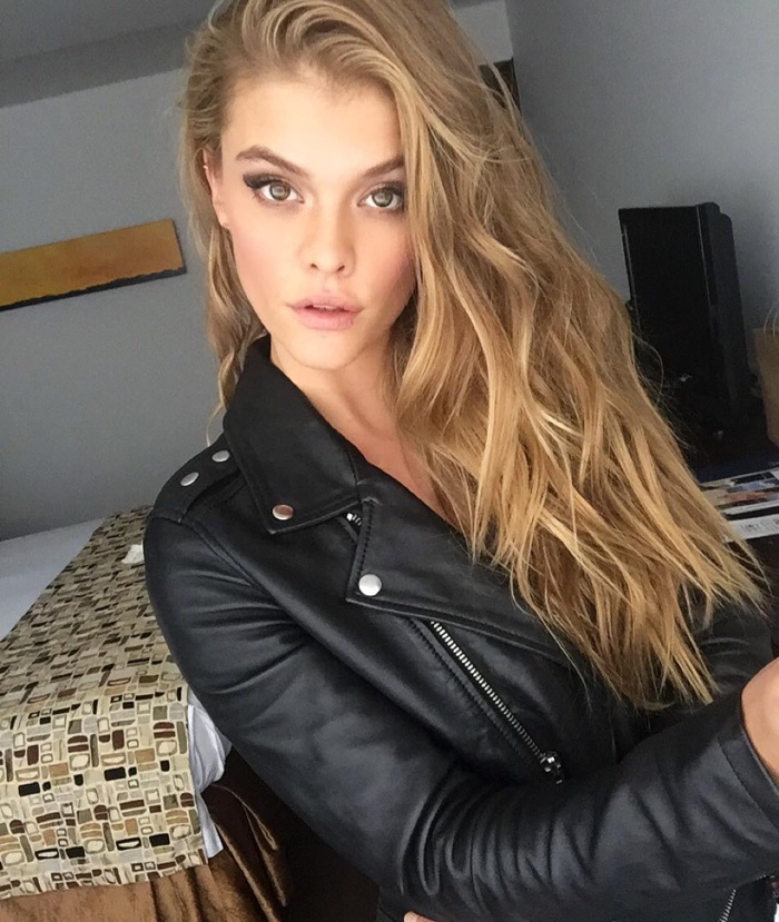 Nina Agdal shares a stylish selfie where she poses in a leather jacket