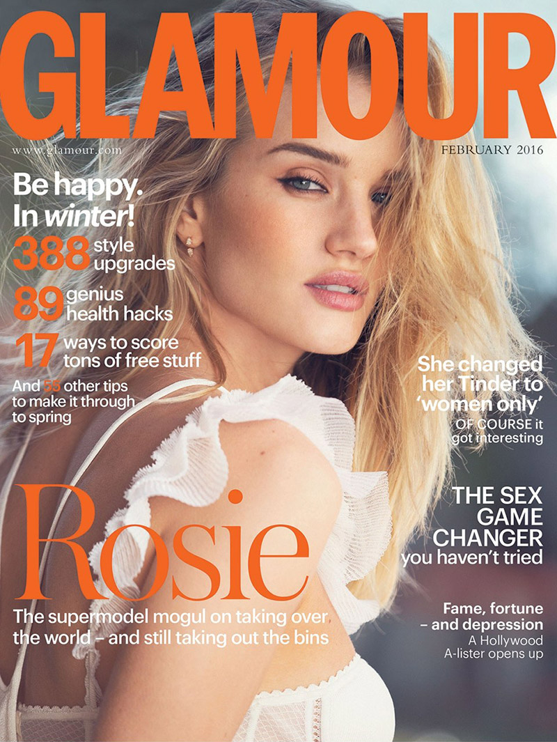 Rosie Huntington-Whiteley on Glamour UK February 2016 cover