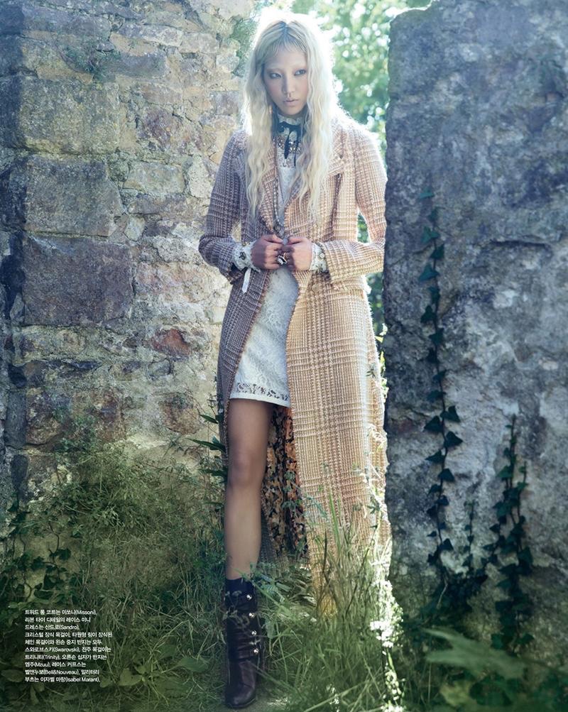 LONG & LEAN: Soo Joo Park poses in Sandro coat and Missoni dress