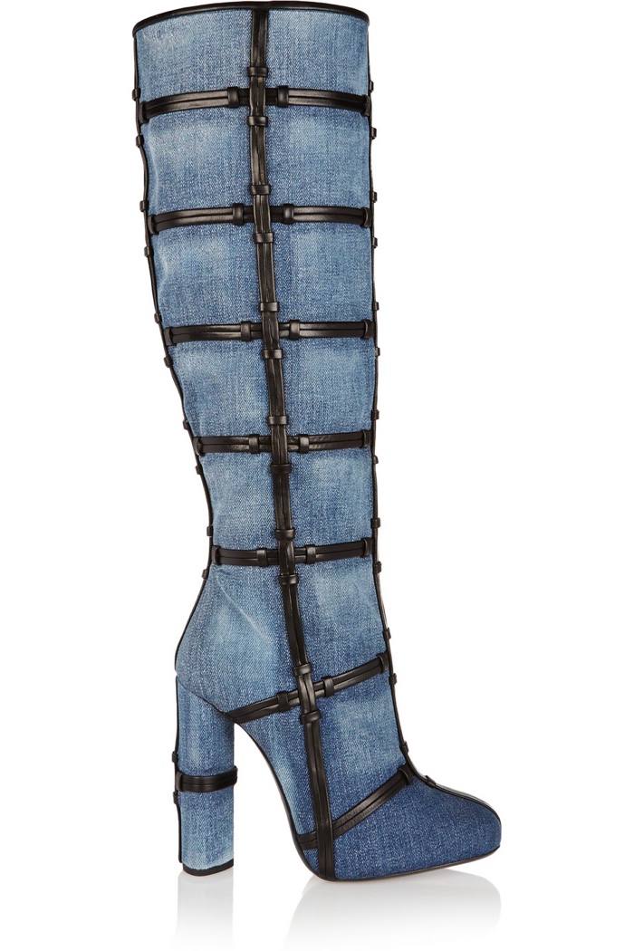 Tom Ford Patchwork Denim and Leather Knee Boots