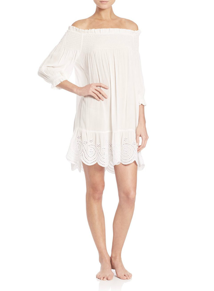 Tory Burch White Smock Off-the-Shoulder Dress