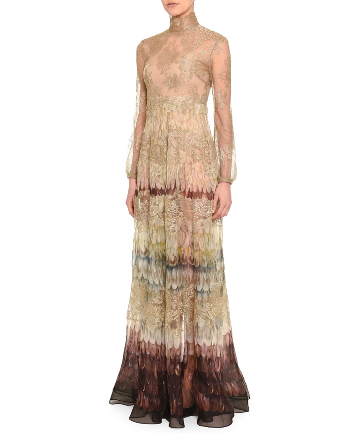 Valentino Angel Wings Print Lace Gown