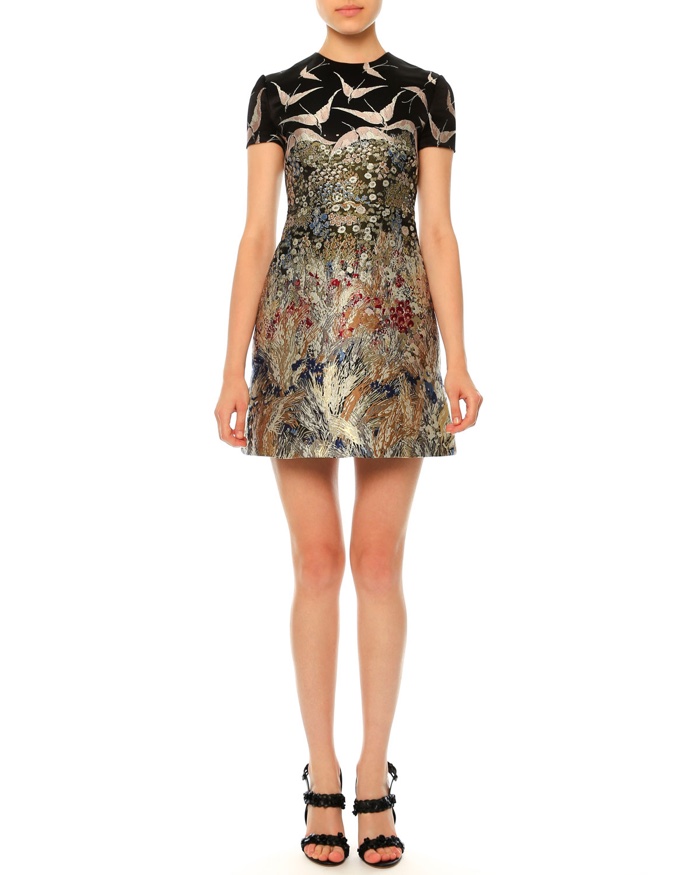 Valentino Short Sleeve Landscape Print Dress