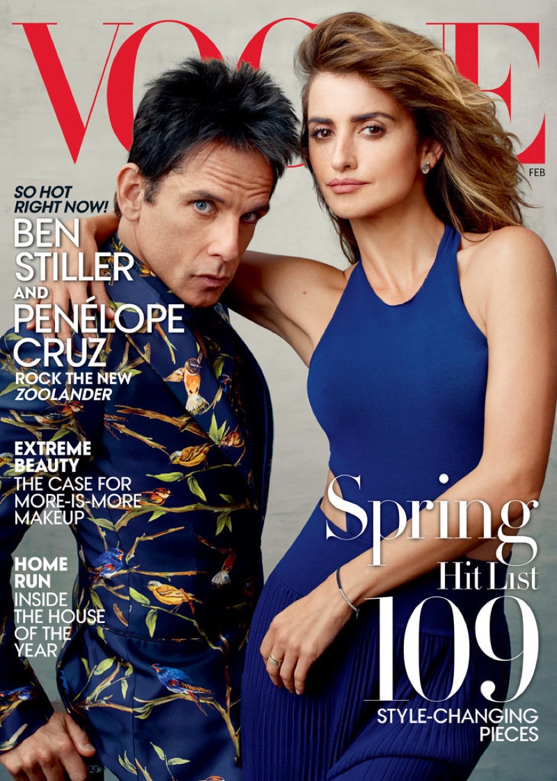 Ben Stiller and Penelope Cruz on Vogue February 2016 cover. Photo: Annie Leibovitz