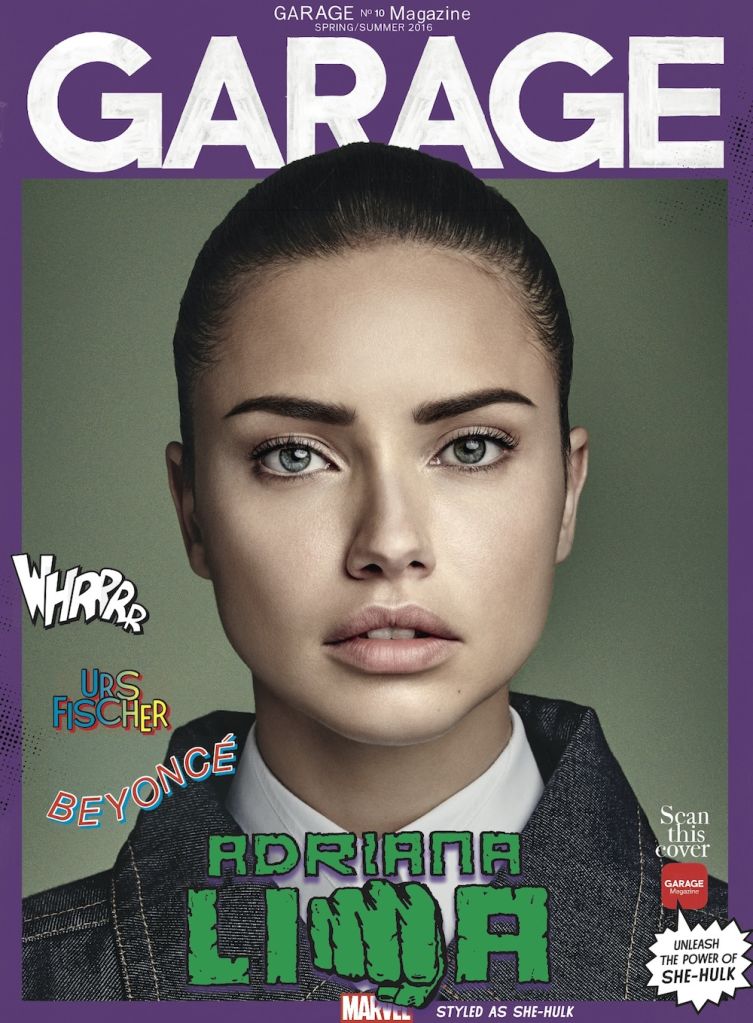 Adriana Lima as She-Hulk on Garage Magazine Spring-Summer 2016 cover