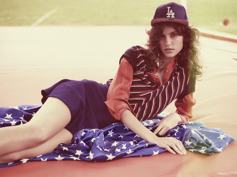 Antonina tops off her red, white and blue look with a baseball cap