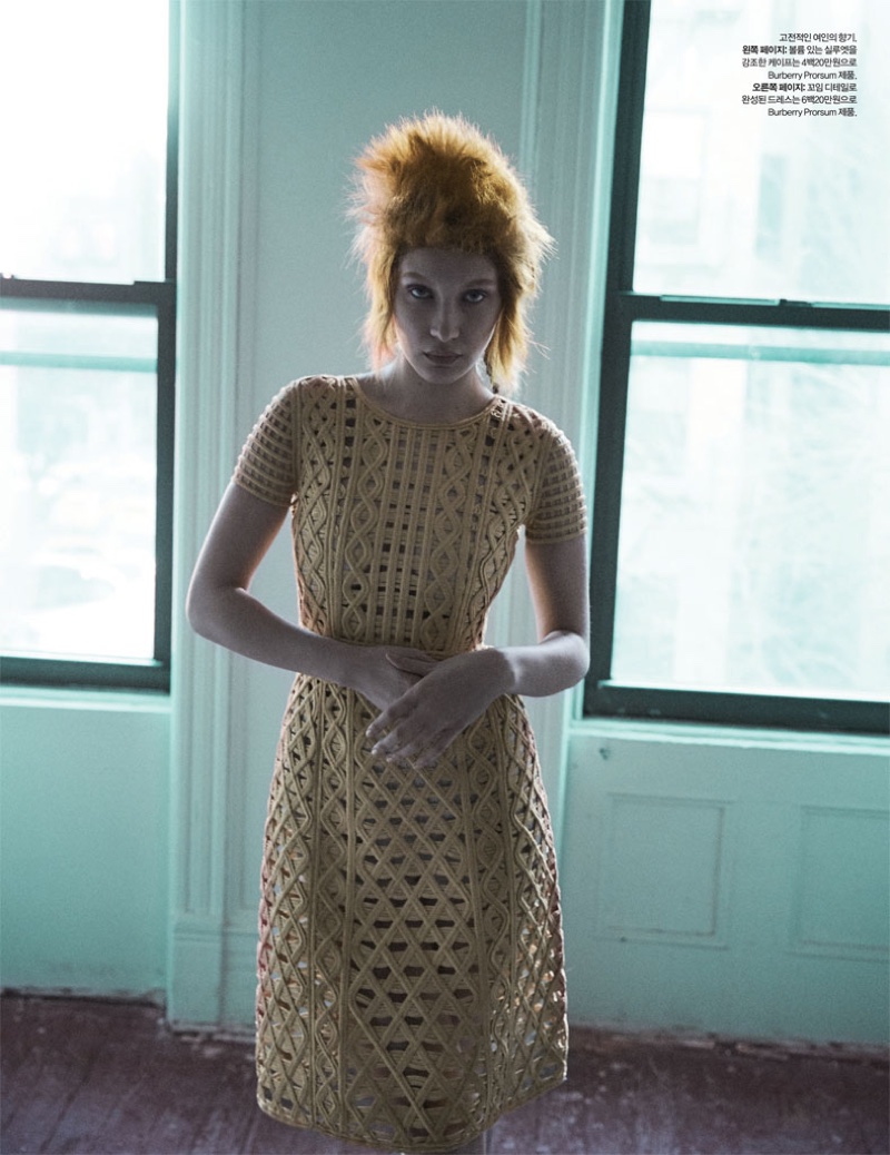 Bella Hadid models yellow Burberry dress with latticework