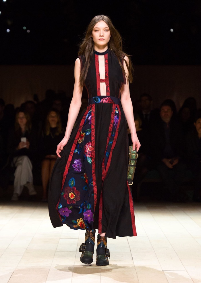 A model walks the runway at Burberry's fall-winter 2016 show