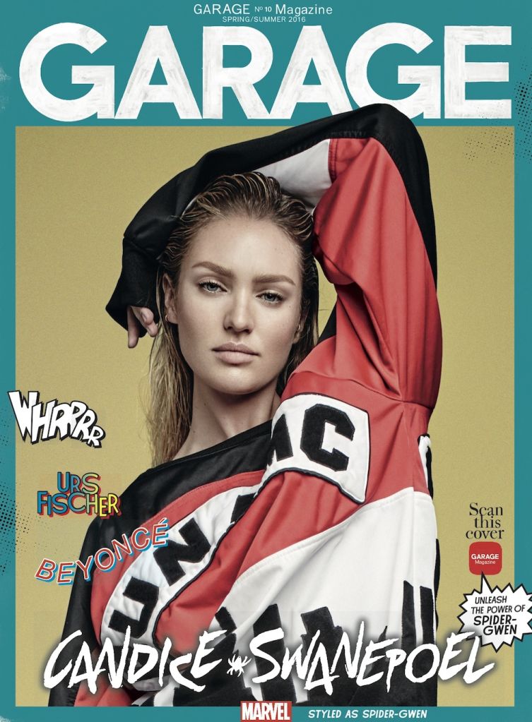 Candice Swanepoel as Spider-Gwen on Garage Magazine Spring-Summer 2016 cover